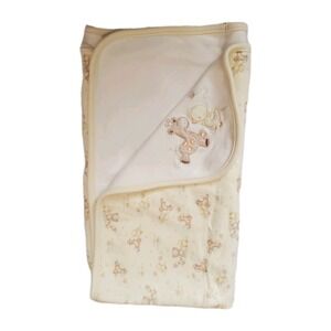 First Impressions Yellow White Baby Blanket Giraffe Teddy Bear Duck 100% Cotton